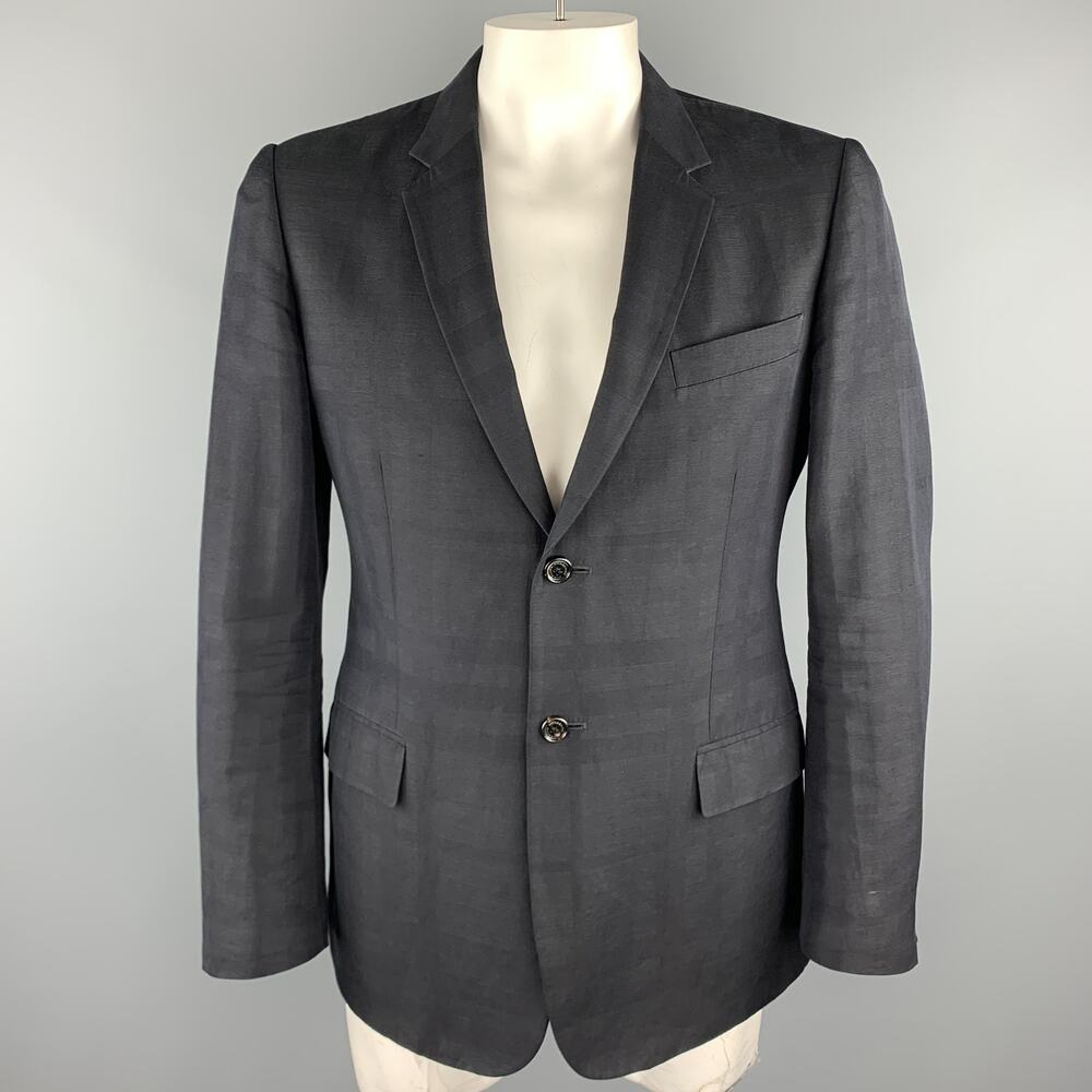 BURBERRY LONDON Size 44 Black Plaid Cotton Blend Notch Lapel Sport Coat